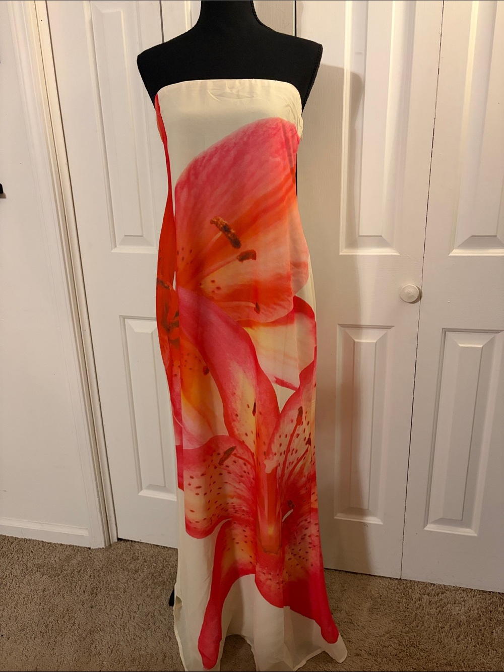 Peppermayo Cream Maxi Dress with Pink-Orange Floral Print